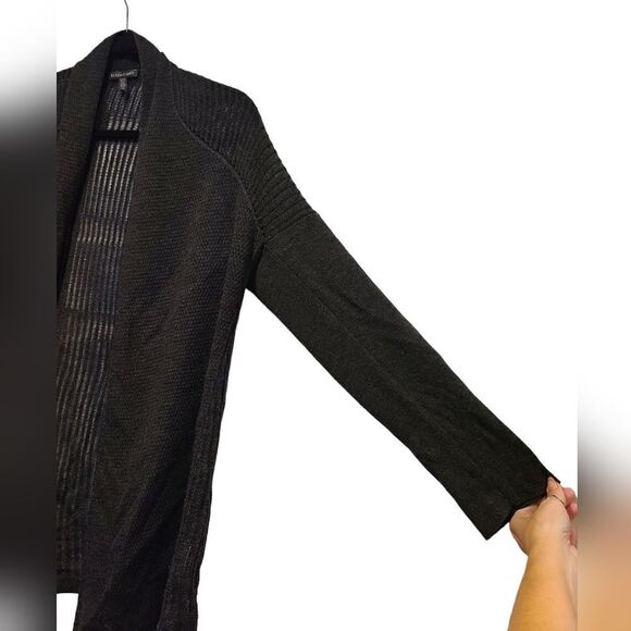 Eileen Fisher Black Merino Wool Open Front Cardigan, Loose Knit Lagenlook | L - Picture 5 of 12